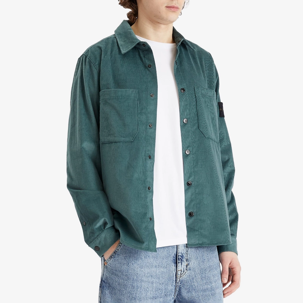 Stone Island Men's Cotton Micro-Corduroy Overshirt Bottle Green